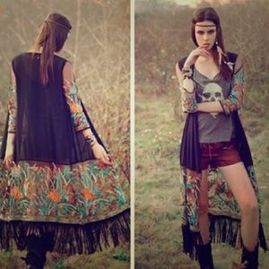 Boho Floral Black Lace Fringe Komono Duster